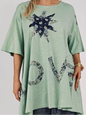 Relaxed Mint Green Embroidered Women's Top